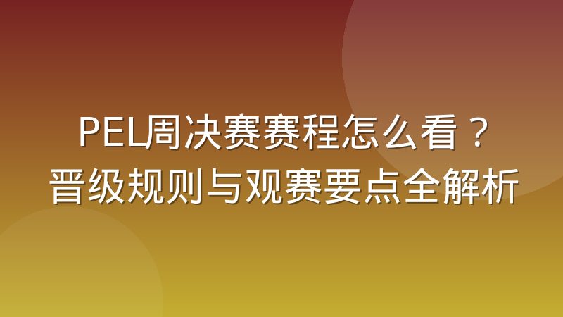 PEL周决赛赛程怎么看？晋级规则与观赛要点全解析